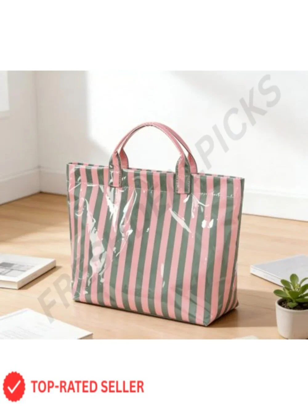 Striped PVC Tote Bag Large Shopping Purse Waterproof Beach